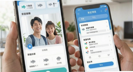 鱼跃健康穿戴app家庭数据共享与报告导出界面