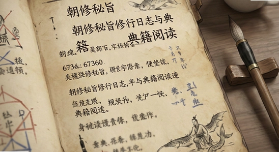朝修秘旨修行日志与典籍阅读界面,670x360