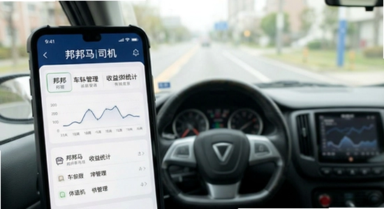 邦邦马司机端车队管理与收益统计界面_670x360