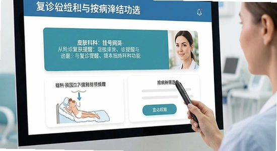皮肤科医院挂号网复诊提醒与按病种筛选功能界面