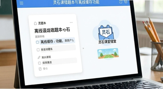 670*360 灵石课堂错题本与离线缓存功能界面