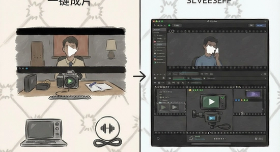 一键成片与传统剪辑软件对比示意图