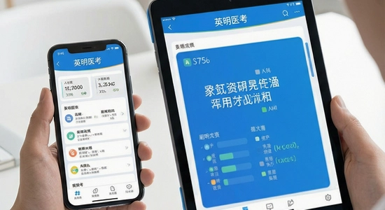 英明医考多场景使用手机平板刷题展示 670*360