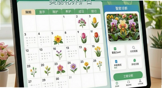 670*360 美丽花养护日历与智能诊断界面