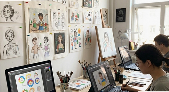 图语绘画屋作品展示与创作场景