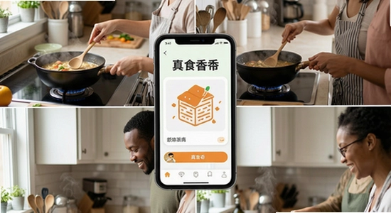 不同人群使用真食香APP做饭的场景拼图