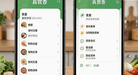 真食香APP食材反查与购物清单功能界面