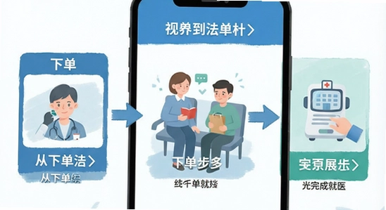 670*360|雨浓陪诊服务流程示意图,从下单到完成就医的步骤展示